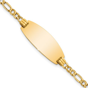 14k Polished Semi-Solid Chain/Solid Plate Figaro Link Oval 25x11.2mm Plate 8 inch ID Bracelet