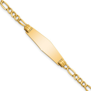 14k Polished Semi-Solid Chain/Solid Plate Figaro Link Soft Diamond Shape 25.5x7.5mm Plate 8 inch ID Bracelet