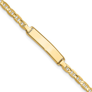 14k Polished Solid Chain/Solid Plate Anchor Link 19.5x4.5mm Plate 7 inch ID Bracelet