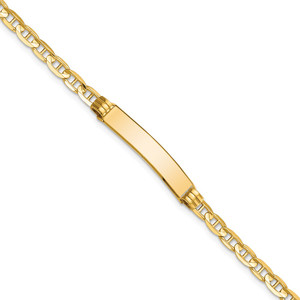 14k Polished Solid Chain/Solid Plate Anchor Link 24.5x4.5mm Plate 7 inch ID Bracelet