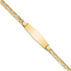 14k Polished Solid Chain/Solid Plate Anchor Link Soft Diamond Shape 24.5x7.5mm Plate 7 inch ID Bracelet - LI-968B7D86-8158