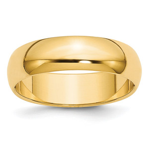 10k Yellow Gold 6mm Half Round Wedding Band Size 6