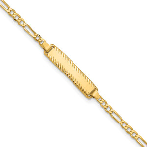 14k Polished Solid Chain/Solid Plate Figaro Link Diamond-cut 20x5mm Plate 8 inch ID Bracelet