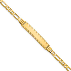 14k Polished Solid Chain/Solid Plate Figaro Link Diamond-cut 32.5x6.5mm Plate 7 inch ID Bracelet