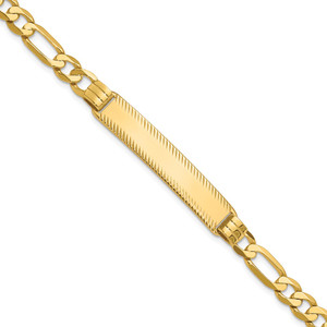 14k Polished Solid Chain/Solid Plate Figaro Link Diamond-cut 39x8mm Plate 8 inch ID Bracelet