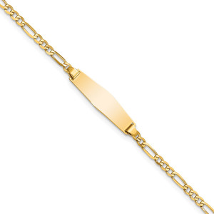 14k Polished Solid Chain/Solid Plate Figaro Link Soft Diamond Shape 19.5x5mm Plate 7 inch ID Bracelet