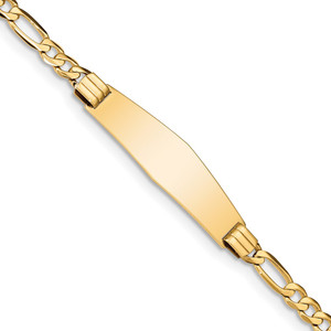 14k Polished Solid Chain/Solid Plate Figaro Link Soft Diamond Shape 33x9mm Plate 8 inch ID Bracelet