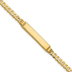 14k Polished Solid Chain/Solid Plate Flat Curb Link Diamond-cut 27x5.5mm Plate 8 inch ID Bracelet
