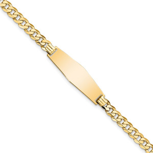 14k Polished Solid Chain/Solid Plate Flat Curb Link Soft Diamond Shape 28x9.3mm Plate 8 inch ID Bracelet