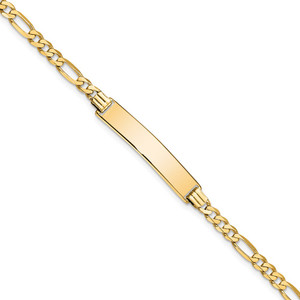 14k Polished Solid Chain/Solid Plate Flat Figaro Link 32.5x6.2mm Plate 7 inch ID Bracelet