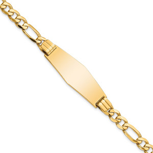 14k Polished Solid Chain/Solid Plate Flat Figaro Link Soft Diamond Shape 37x13.5mm Plate 7 inch ID Bracelet