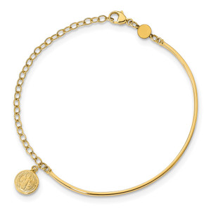 14K Polished St. Benedict Medal Half-Bangle 7 inch Bracelet