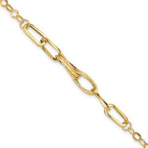 14k Polished Textured Fancy Link 7.75 inch Bracelet