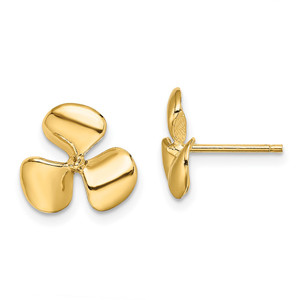 14K Polished Three Blade Propeller w/ Center Bead Post Earrings
