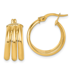 14K Polished Triple Row 8.00mm x 18mm Tube Round Hoop Earrings