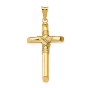 14K Polished w/Center Wrap Tube Cross Pendant - K6-D33F3655-3080
