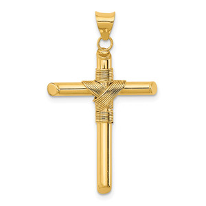 14K Polished w/Center Wrap Tube Cross Pendant - K6-DEBD11DB-3648