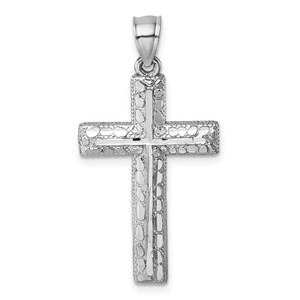 14k Polished White Gold Diamond-cut Fancy Latin Cross Pendant