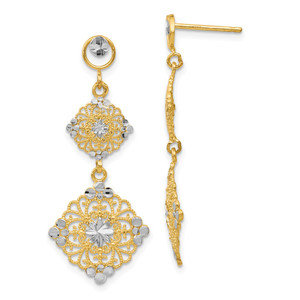 14k Rhodium Diamond-cut Filigree Dangle Earrings