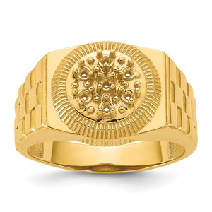 14k Ridged-Sides Circular Top Mens Diamond Ring Mounting
