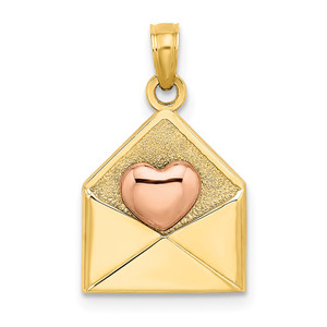 14k Rose and Yellow Gold 3-D XOXO Envelope Heart Charm