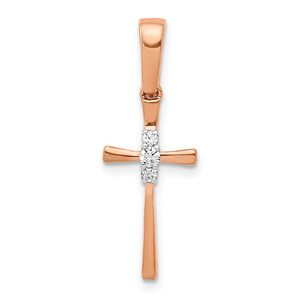 14k Rose Gold .03ct. Diamond Cross Pendant