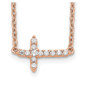 14k Rose Gold 1/10 carat Diamond Sideways Cross 18 inch Necklace - PM-E5A0245D-5924