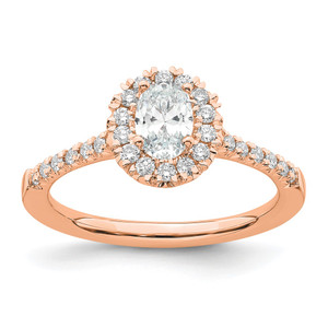 14k Rose Gold 1/3 carat Lab Grown Diamond VS/SI+ G+ 1/2 carat Center Oval Semi Mount Halo Engagement Ring