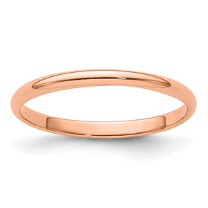 14k Rose Gold 2mm Lightweight Half Round Wedding Band Size 8