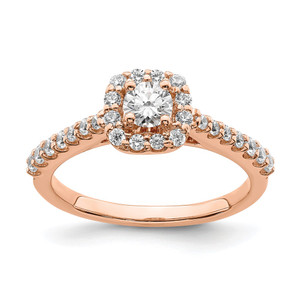 14k Rose Gold 3/4 carat Lab Grown Diamond VS/SI+ G+ Complete Round Halo Engagement Ring - RM-ECFCD0DB-9962