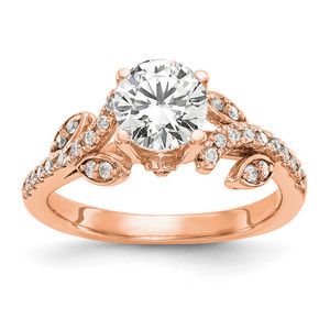 14k Rose Gold 3/8 carat Lab Grown Diamond VS/SI+ G+ 3/4 carat Center Round Semi Mount Channel Set Shared Prong Engagement Ring