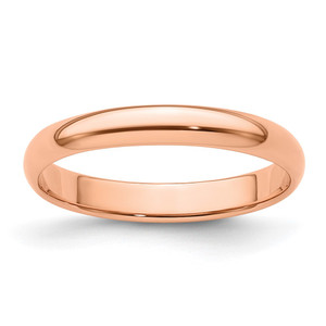 14k Rose Gold 3mm Lightweight Half Round Wedding Band Size 8