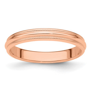 14k Rose Gold 3mm Milgrain Half-Round Wedding Band Size 6.5