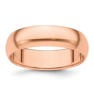 14k Rose Gold 6mm Half Round Wedding Band Size 9.5