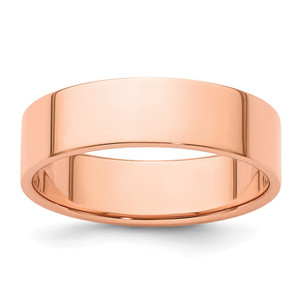 14k Rose Gold 6mm Lightweight Flat Wedding Band Size 9.5