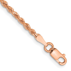 14K Rose Gold 7 inch 2mm Diamond-cut Rope with Lobster Clasp Chain