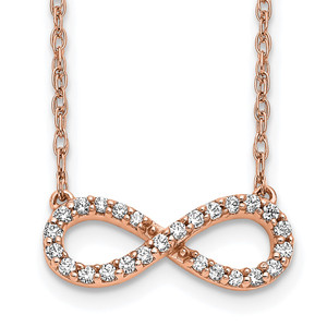 14K Rose Gold Polished 1/6 carat Diamond Infinity Symbol 18 inch Necklace