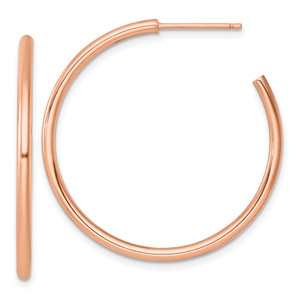 14k Rose Gold Polished 2.0 x 35mm Tube C-Hoop Post Earrings