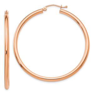 14k Rose Gold Polished 2.5mm Lightweight Tube Hoop Earrings - TE-43BC4F88-5056