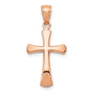14K Rose Gold Polished Beveled Cross w/ Round Tips Charm - K8-5F023A6A-2075