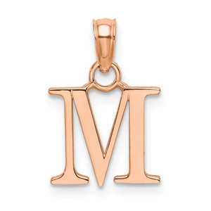 14K Rose Gold Polished Block Letter M Initial Pendant
