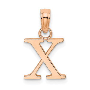 14K Rose Gold Polished Block Letter X Initial Pendant