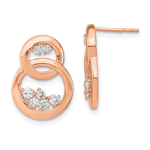 14k Rose Gold Polished Diamond Double Circle Post Earrings