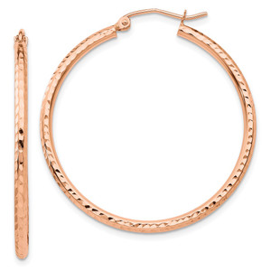 14k Rose Gold Polished Lightweight Large Diamond-cut Tube Hoop Earrings - TF-2F915EB2-9822