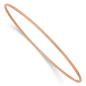 14k Rose Gold Polished Textured Twist 1.50mm Slip-on Round Bangle Bracelet