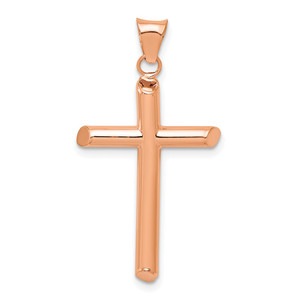 14k Rose Gold Polished Tube Cross Pendant