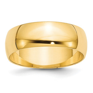 10k Yellow Gold 7mm Lightweight Half Round Wedding Band Size 9.5
