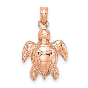 14K Rose Gold Textured Sea Turtle Charm - K7-E7B324E0-2684