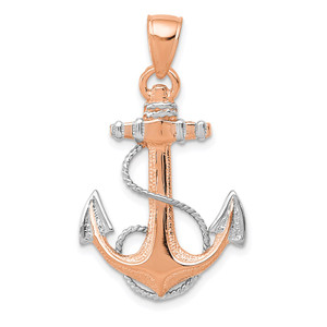 14k Rose Gold W/ Rhodium Anchor w/Rope Pendant