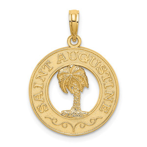 14K SAINT AUGUSTINE w/Palm Tree Circle Charm